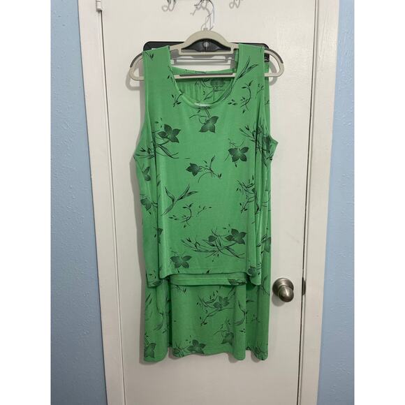 VTG Carolyn Strauss 2 Piece Skirt Set 1X Green Floral Liquid Knit Tropical - Picture 1 of 7